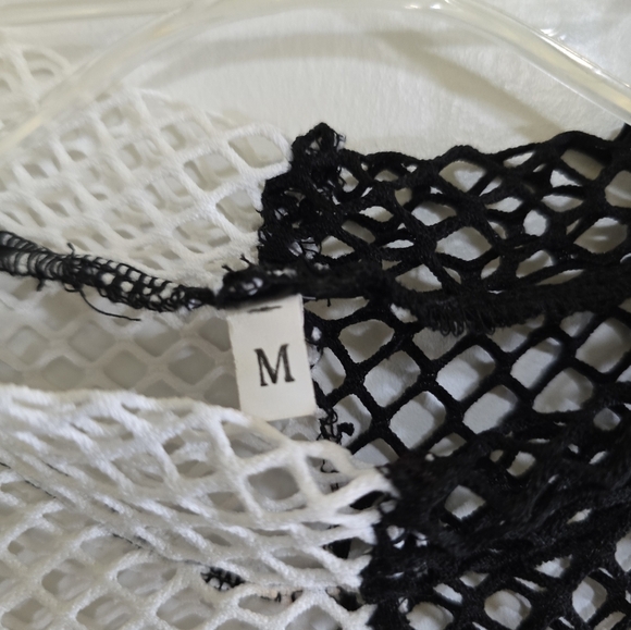 Sheer Two-tone Mesh Crop Top Medium Black White Festival Concert Metal Grunge - Picture 4 of 4